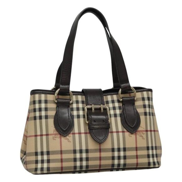 BURBERRY Nova Check Hand Bag PVC Leather Beige Brown Auth am7719V - Picture 1 of 14